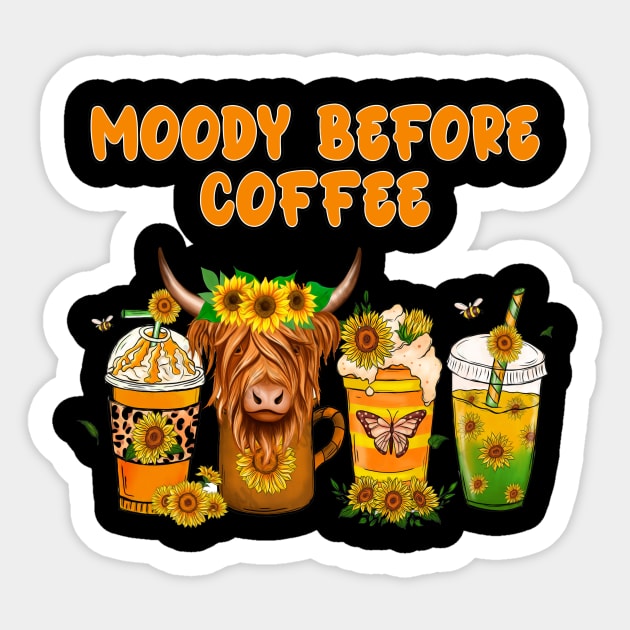 Funny Moody Before Coffee Quote Western Cow Cool Coffee Sticker by JennyArtist